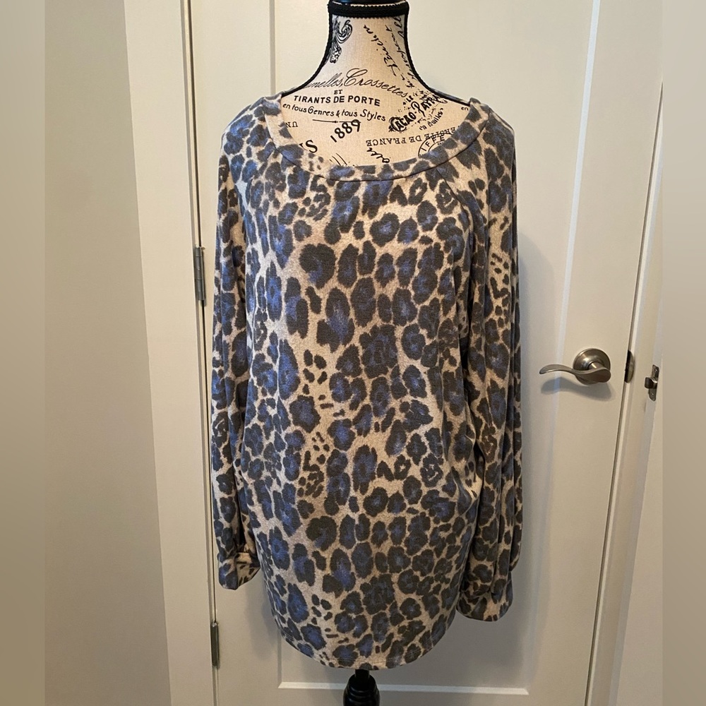 New never worn White Birch shirt. Size Large. Blue and Tan. Poly/Rayon